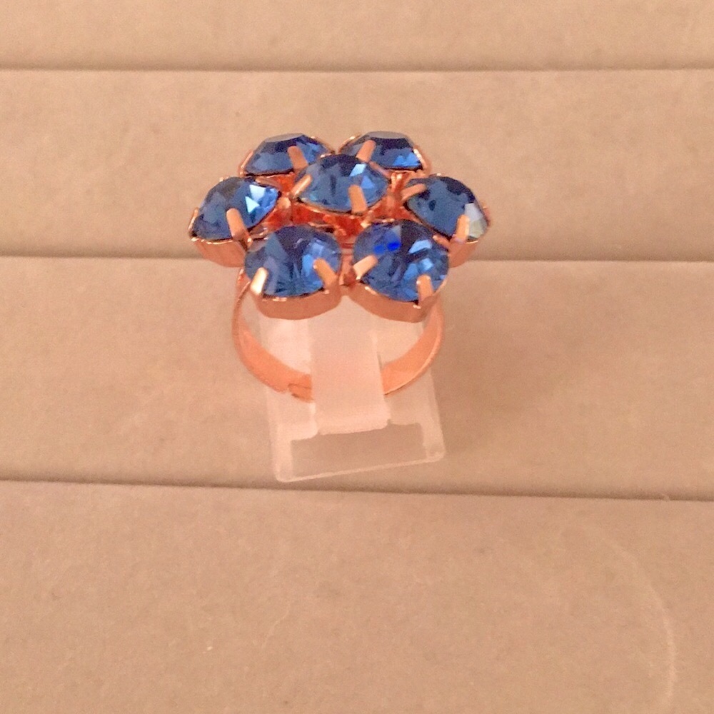 Sapphire + Rose Gold Crystal Flower Ring - Picture 4 of 8